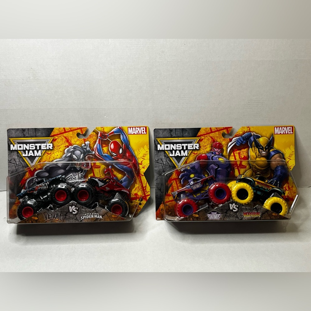 Marvel Monster Jam Monster Truck Set: Venom vs Spiderman, Sentinels vs Wolverine